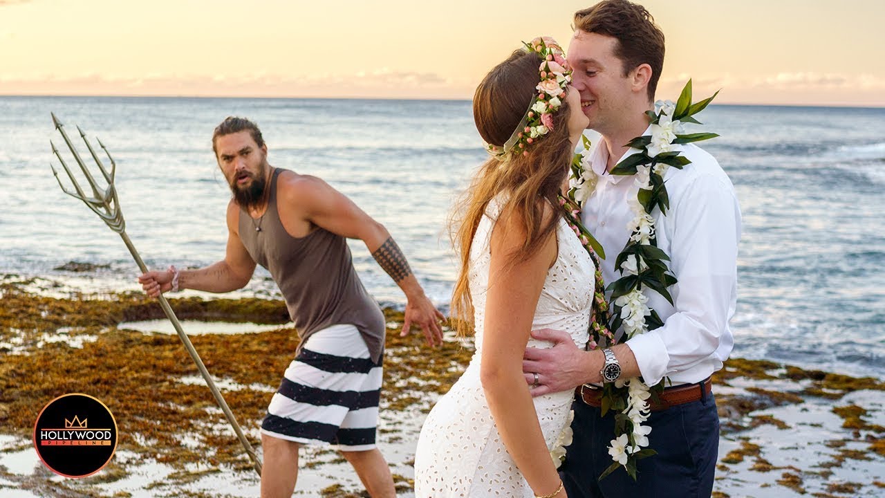 Jason Momoa Photobombs Couple's Wedding Pics with 'Aquaman' Trident