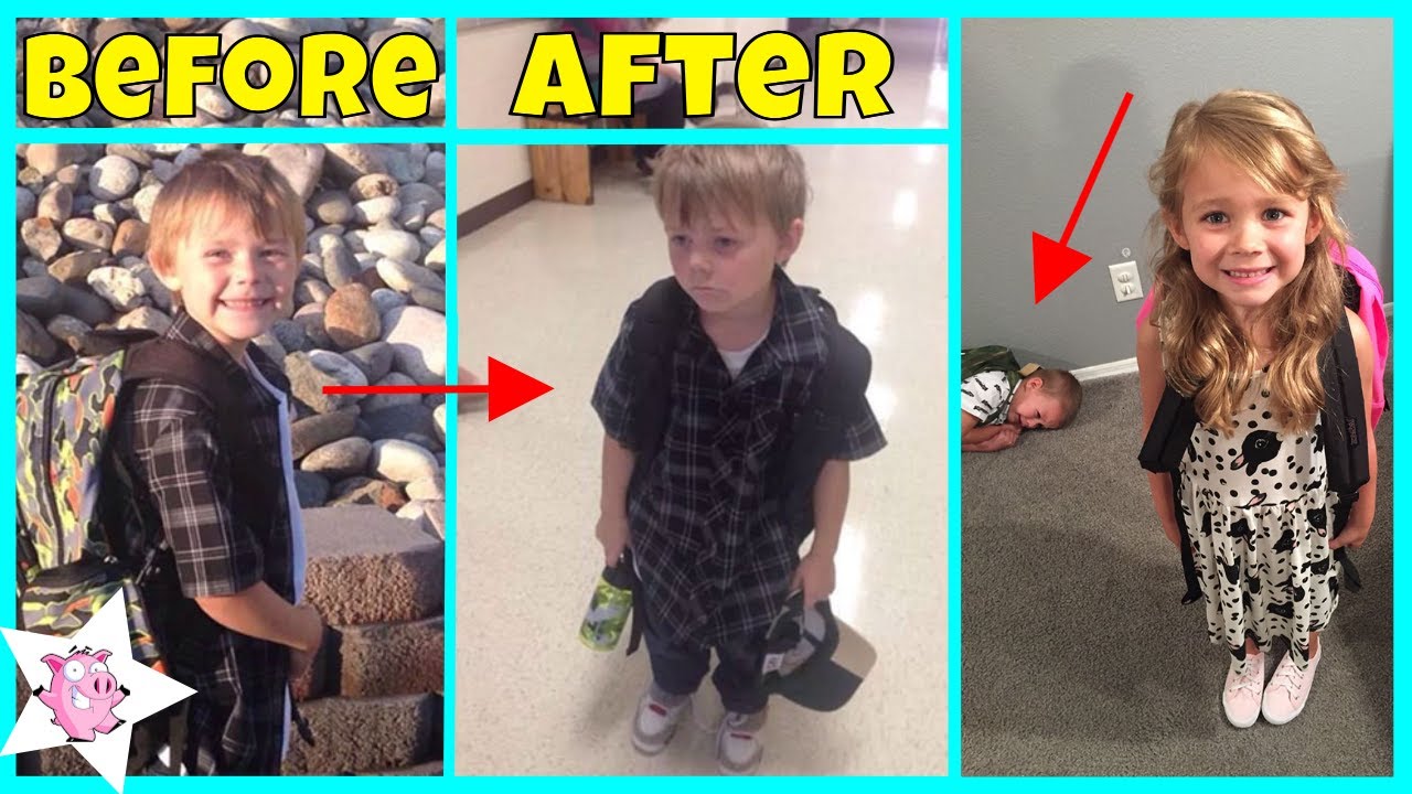 Hilarious Pictures Of Kids Before And After Their First Day Of School
