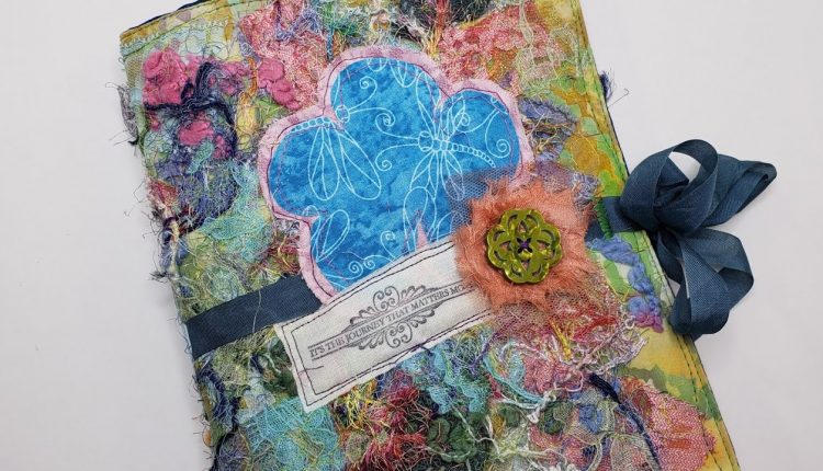 Blue Flower Junk Journal-Soft Cover-Scrapbook-Mini Album-Textile Art-Photo Album