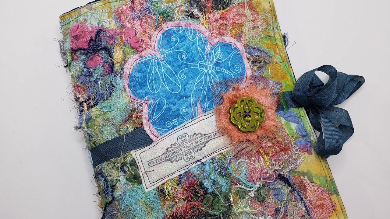 Blue Flower Junk Journal-Soft Cover-Scrapbook-Mini Album-Textile Art-Photo Album