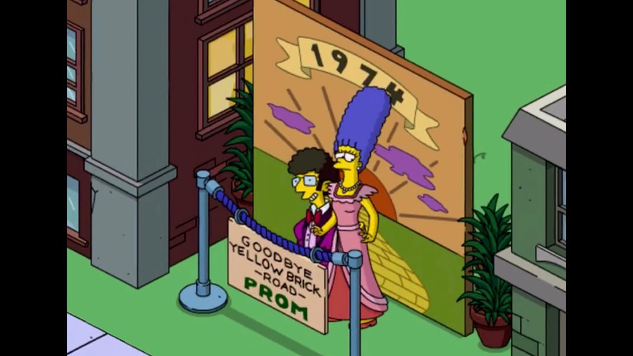 The Simpsons Tapped Out: High School Prom 1974 Photo Booth (Premium item) story line.