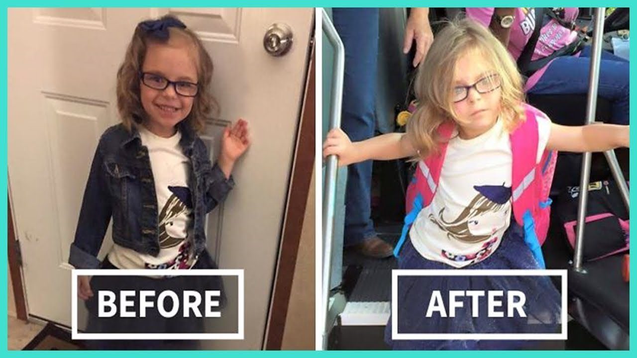 Hilarious Pics Of Kids Before And After Their First Day Of School