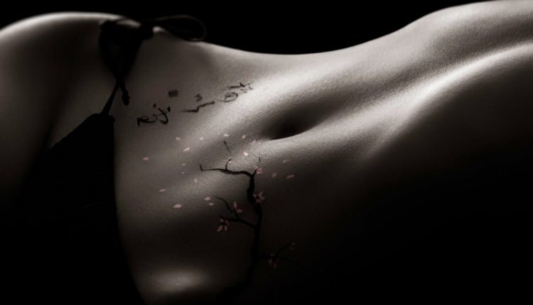 Black and white boudoir body art photo retouching in photoshop (speed art)