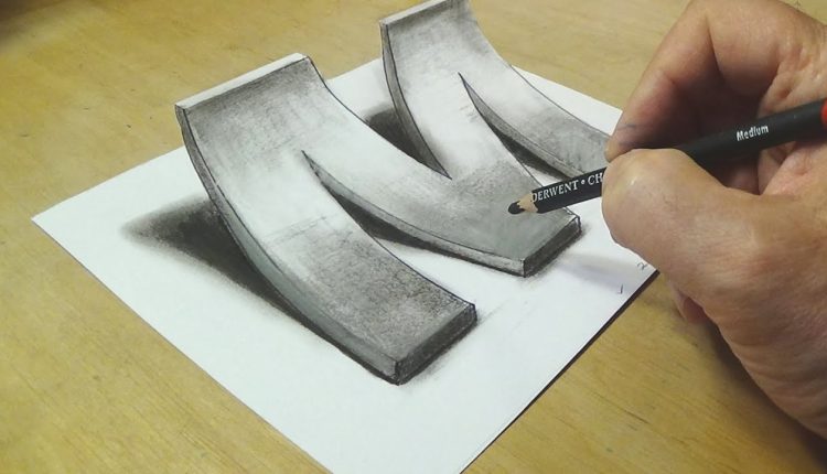 How to Draw 3D Letter M - Drawing with pencil - By Vamos