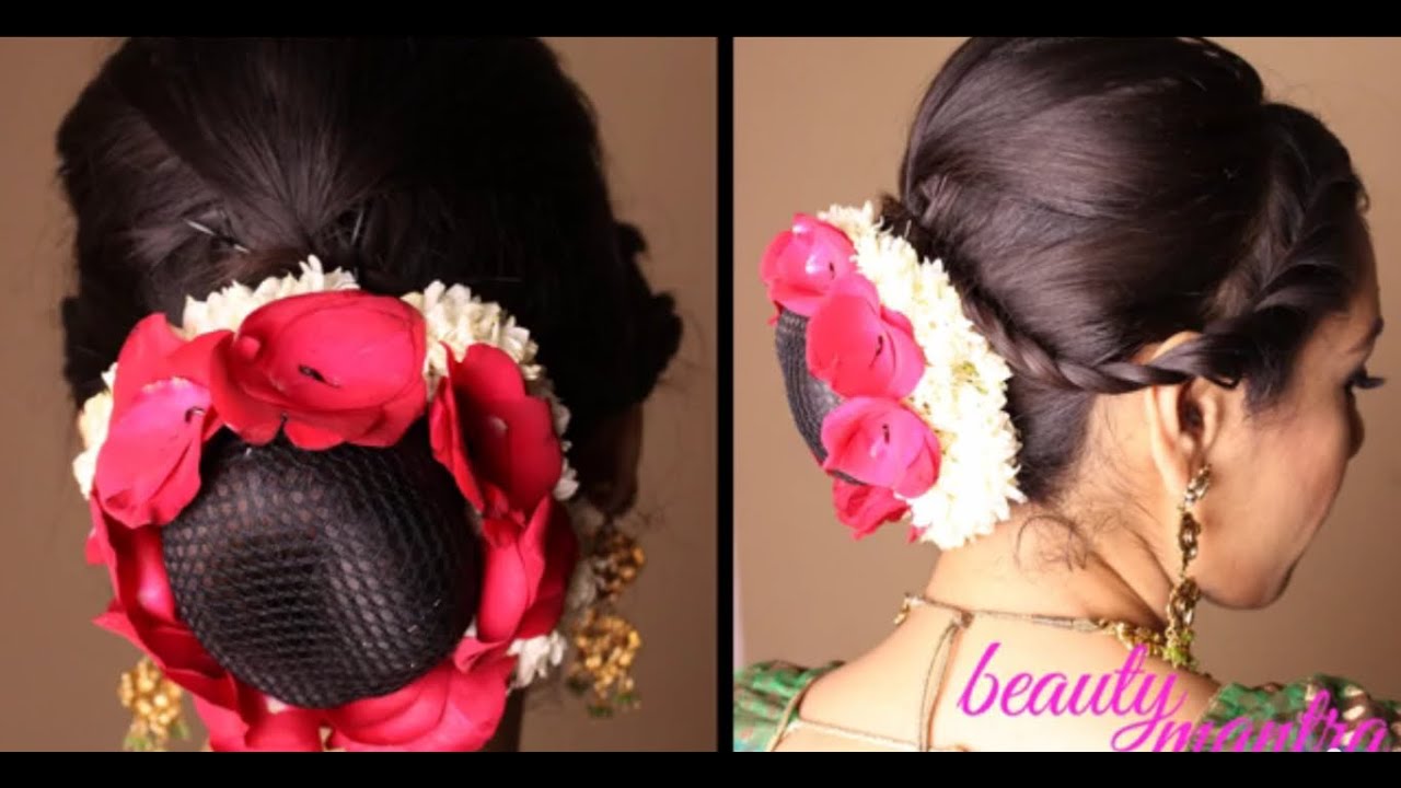 Hairstyle - Easy Bridal Updo With Gajra and Rose Petals