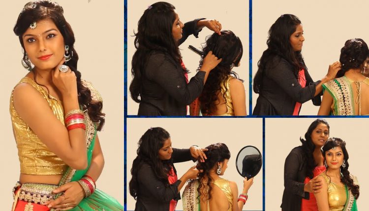 Simple Indian Bridal Hairstyle - Floral Curls Wedding Hairstyle For Saree & Lehenga