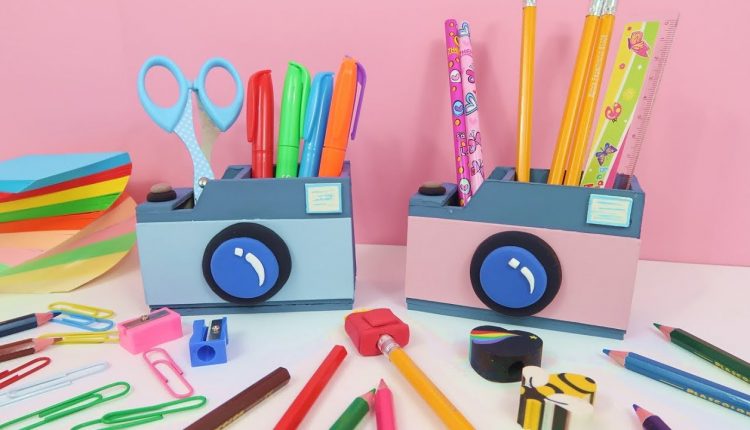PHOTO CAMERA DESK ORGANIZER. EASY CRAFTS USING CARDBOARD