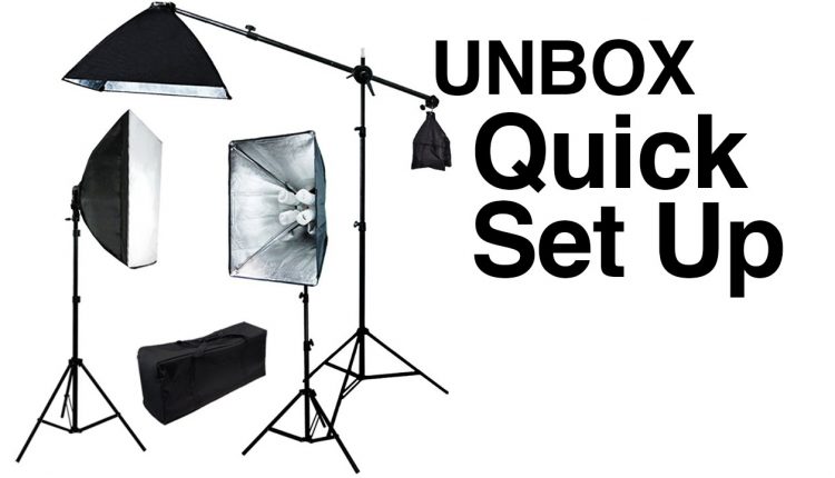 Pro 3 lights Photo Studio Video continuous softbox lighting kit boom stand light unboxing