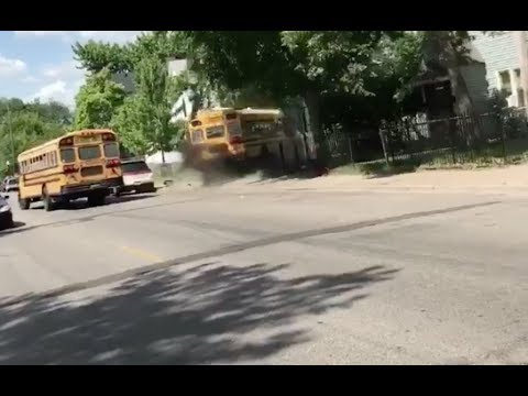Shocking images school bus driver suffers a seizure while behind the wheel, loses control and crash!