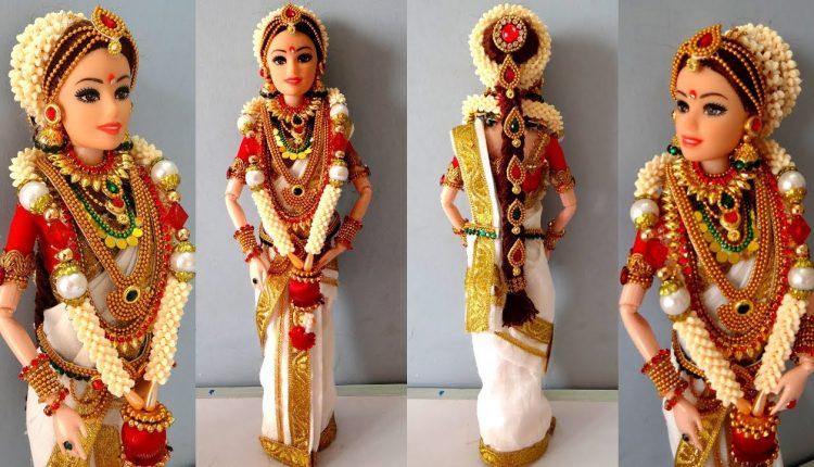 Kerala barbie saree making | Indian bridal doll making/jewellery | Traditional barbie saree draping