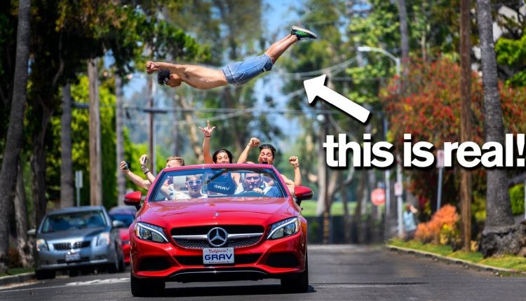 Leaping Over a MOVING CAR Extreme Gymnastic Dares *don't try this*