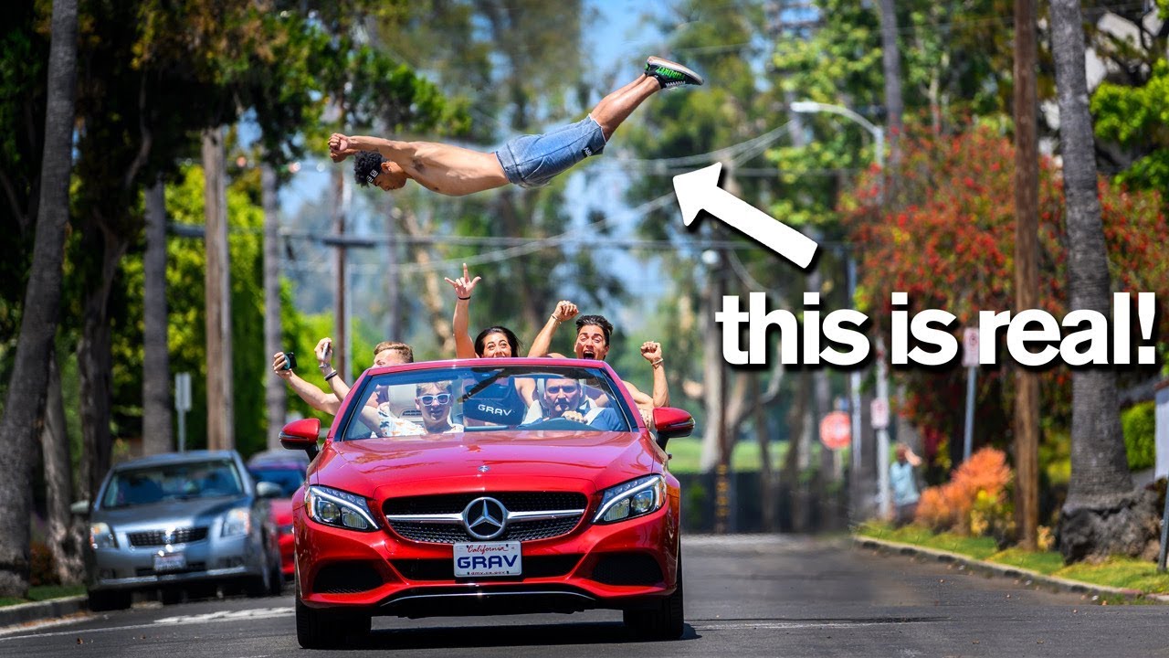 Leaping Over a MOVING CAR Extreme Gymnastic Dares *don't try this*